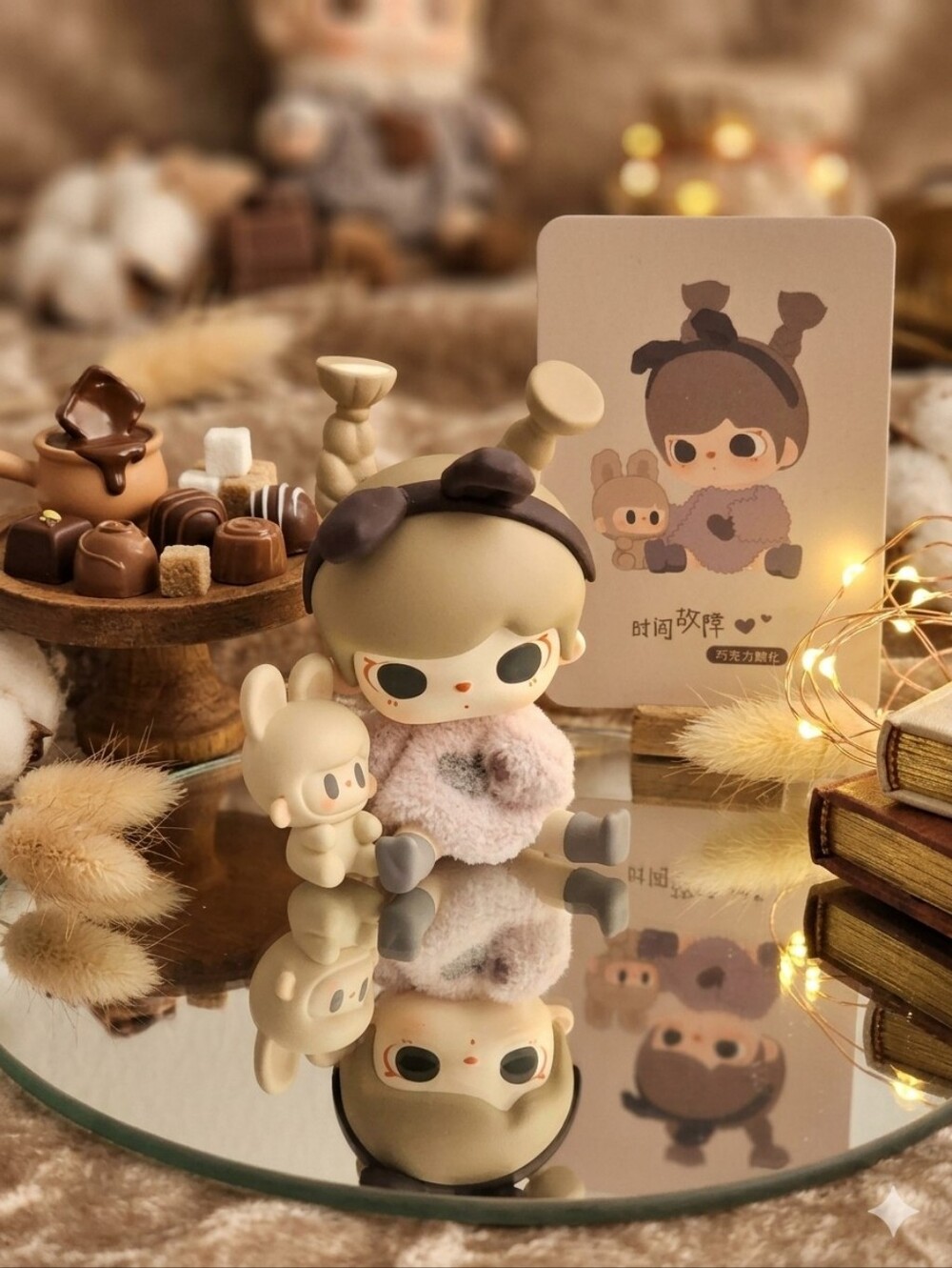 Cute Beige Bunny Doll Figurine with Plush Sweater Tutu Bear